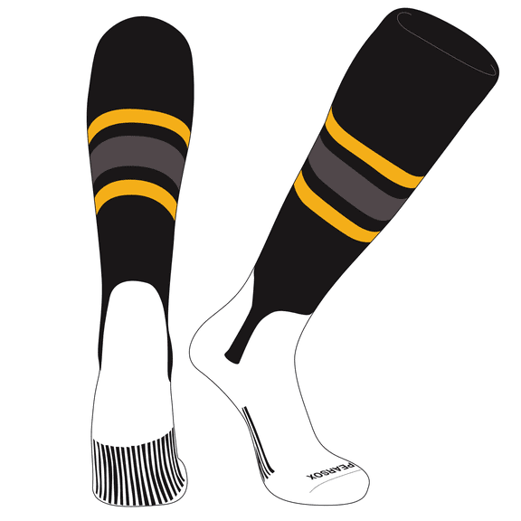 PEAR SOX OTC Baseball Softball Stirrup Socks (B, 5in) Black, Gold, Graphite (XS)
