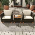 thumbnail image 4 of Costway 3 PCS Outdoor Patio Rattan Bistro Furniture Set Wooden Table Top Cushioned Sofa Beige, 4 of 10