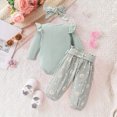 thumbnail image 5 of NOLDARES Newborn Baby Girl Clothes Infant Romper Fall Winter Outfits Gifts for Girls Cute Bell Bottoms Pant Sets 3Pc(Light Green,12-18 M), 5 of 9