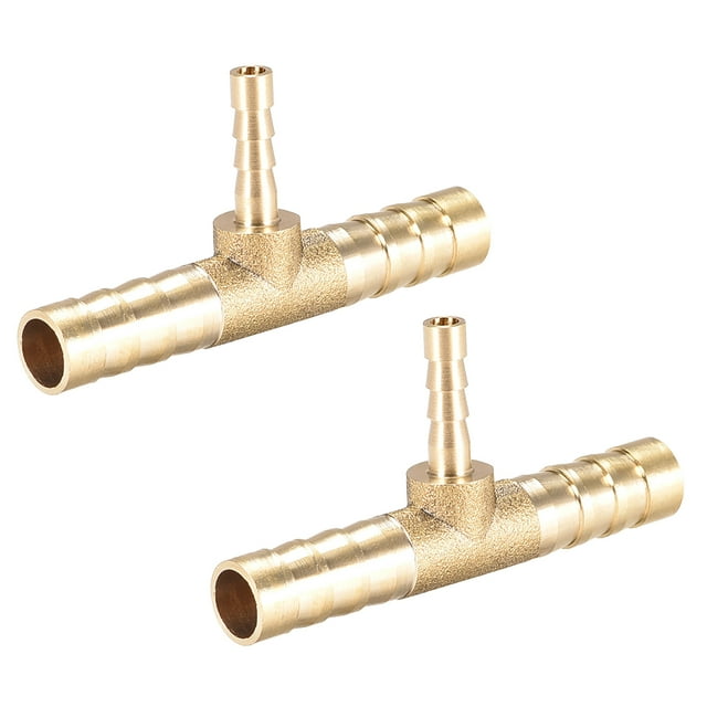 Conector de reducción de manguera de latón de 10mm x 6mm x 10mm, conector en T en forma de T de 3 vías, para aire, agua, combustible, gas, 2 piezas. 8mm x 4mm x 8mm