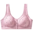 thumbnail image 4 of IQOGKRN Women Wireless Front Button Comfort Bra for Elderly Mature Ladies Printed Breathable Wirefree Brassiere Wide Vest Strap Anti-Sagging Support Lingerie Pink 36, 4 of 4