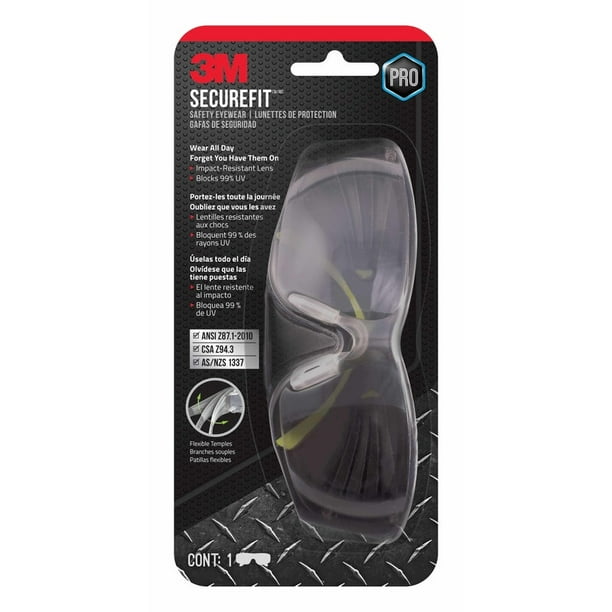 Gafas de seguridad 3M SecureFit con lente de espejo, marco negro/verde