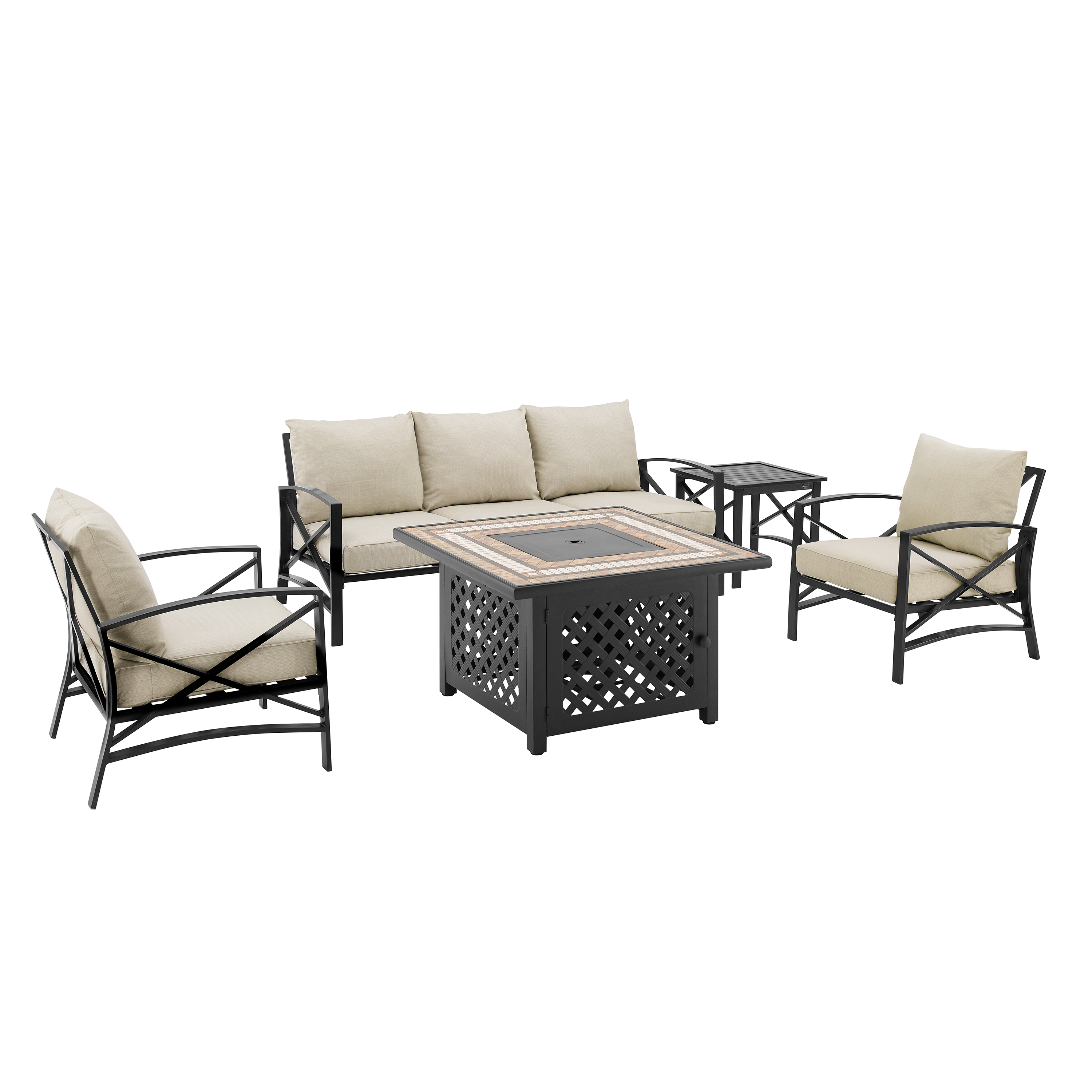 Crosley Furniture Kaplan Oil Rubbed Bronze/Oatmeal 5 Piece Outdoor Sofa Set with Fire Table - image 2 of 13