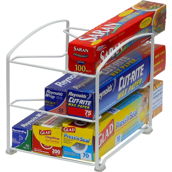 SimpleHouseware Kitchen Wrap Organizer Storage Rack with Shelves, White