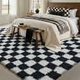 thumbnail image 3 of BERTHMEER 5'x7' Shag Area Rugs for Living Room Bedroom Fluffy Rugs Checkered Black White Modern Contemporary Geometric Indoor Rugs Carpets, 3 of 8