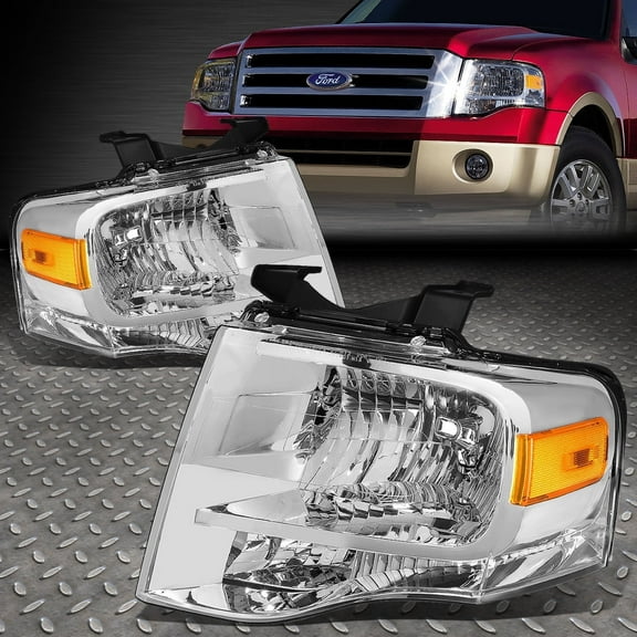 NUVISION for 07-14 Ford Expedition Chrome Housing Amber Corner Headlight Replacement Lamp