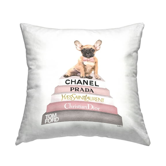 Stupell Industries Pink Fashion Books Puppy Pet Square Decorative Printed Throw Pillow, 18 x 18,
