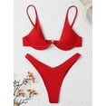 thumbnail image 1 of Bikini à Armatures Sexy 2024 Femme Rouge Uni Rehausseur Soutien-Gorge String Maillot de Bain Haler Col en V Mini Micro String, 1 of 5