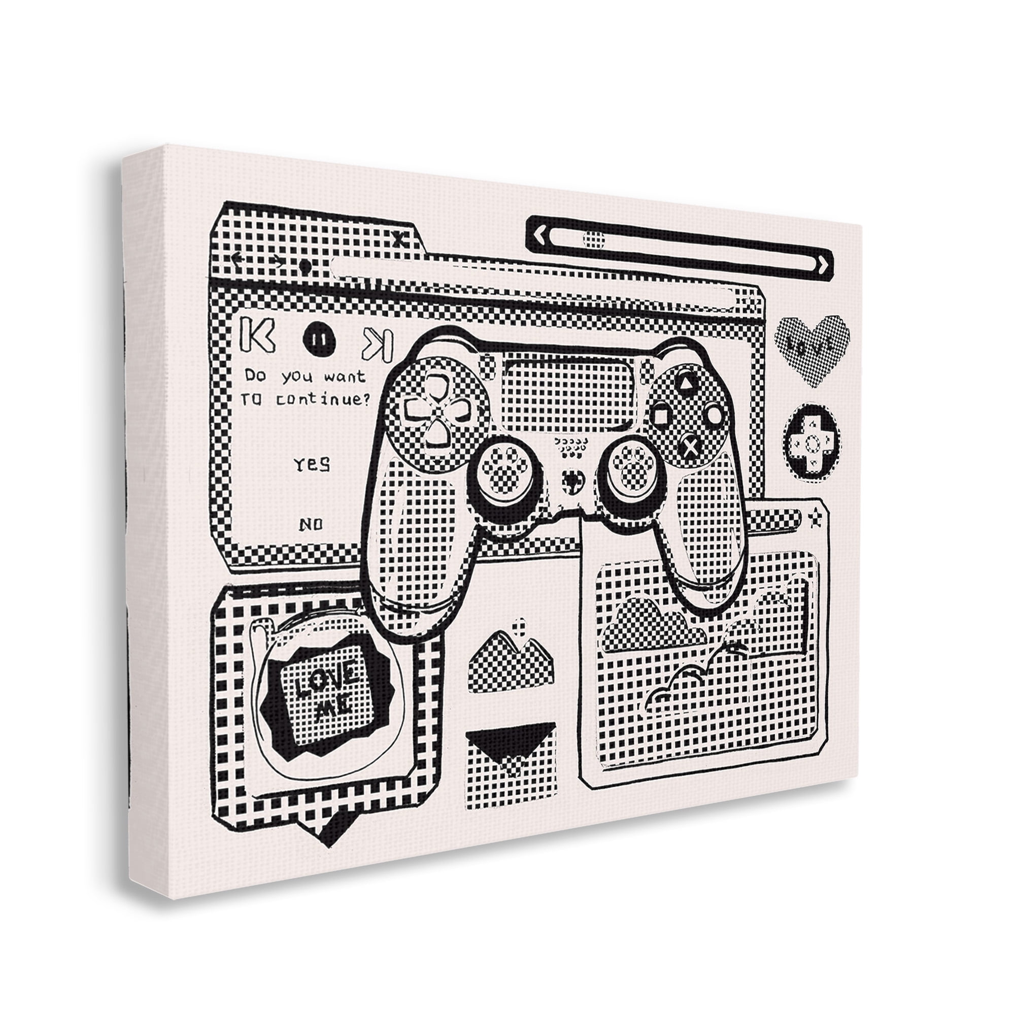Stupell Industries Retro Gamer Collage Typography Painting Gallery Wrapped Canvas Art Print Wall Art, 20 x 16