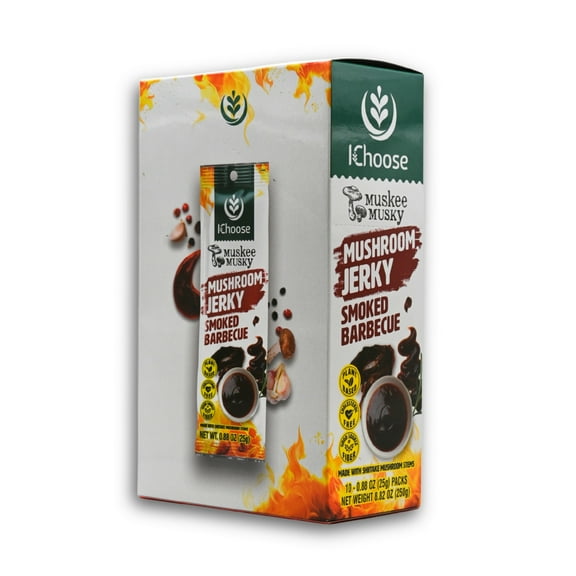 IChoose's Muskee Musky Mushroom Jerky, Smoked BBQ Flavor, Vegan, High-Fiber Snack, Meatless Jerky, 0.88 oz (25g) - 10 Pack Box