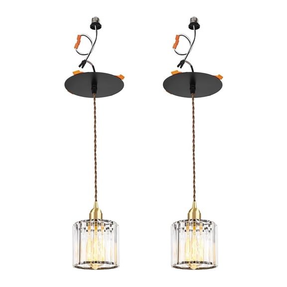 KAYYELAMP 2-Pack Vintage Nordic Crystal Shade Recessed Retrofit Pendant Lighting Conversion Kit Screw-in Adapter E26 Power Connector 3.2 Ft Adjusted Cord Hanging Lamp for Hallway Farmhouse