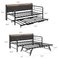 thumbnail image 2 of Daybed with Trundle Bed, Twin Bed Frame with Linen Upholstered Storage Headboard & Charging Station and LED Light, Heavy Duty Metal Day Bed Pop Up Trundle Bed for Living Room,Bedroom, Black, 2 of 7