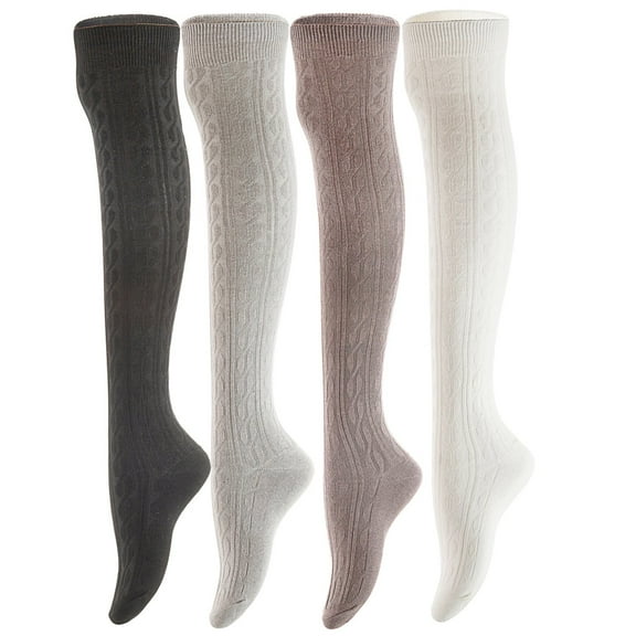 AATMart Attractive Women's 4 Pairs Lightweight Moisture Wicking & Extra Soft Knee High Cotton Socks Size 6-9 M1024 4C-07Black,Dark Grey,Grey,Cream White