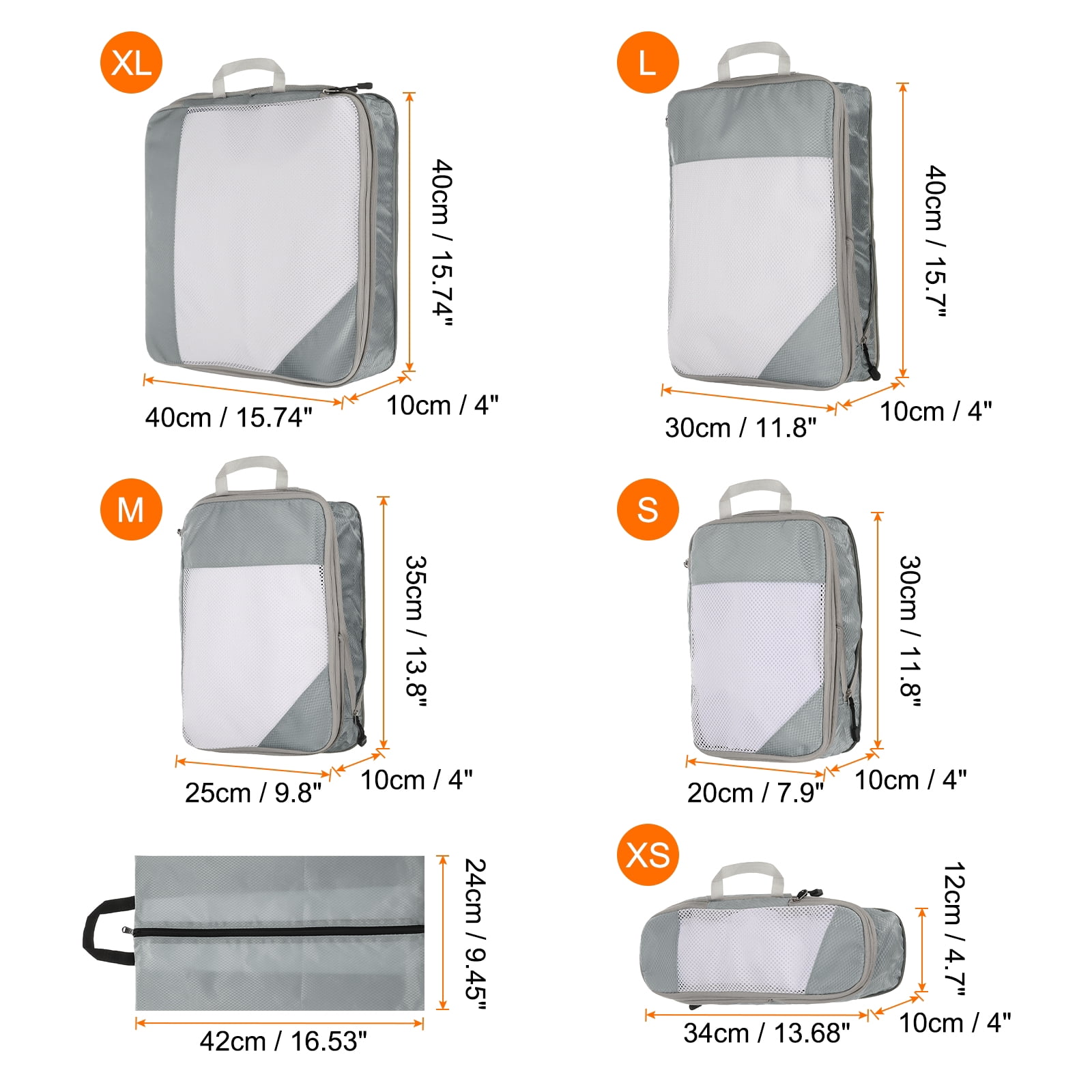Uxcell 6pcs Compression Packing Cube for Suitcases Lightweight Travel Essentials Luggage Organizers Bags, Grey
