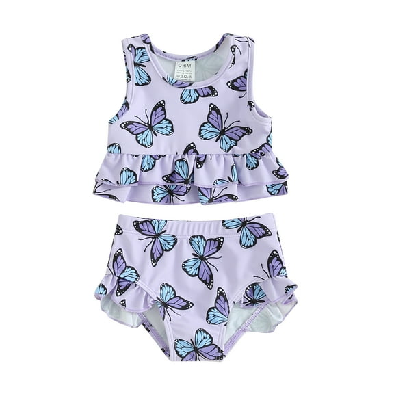 Bagilaanoe Toddler Baby Girls Swimsuits 2 Piece Bikinis Set Print Sleeveless Ruffled Tops   Briefs 3M 6M 12M 24M 3T Kids Swimwear Bathing Suit Beachwear