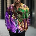 thumbnail image 2 of lcziwo Mens Mardi Gras Shirts Long Sleeve Novelty Mask Graphic Print Button Down Shirt Tuesday Carnival Party Blouse Tops Fashion Casual Lapel Shirts Multicolor XL, 2 of 6
