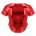 thumbnail image 4 of Prolriy Summer Tops for Women 2024 Women's Solid Color Reflective Shiny Metallic Round Neck Short Sleeve Crop Top T Shirt Womens Tops Red S, 4 of 8