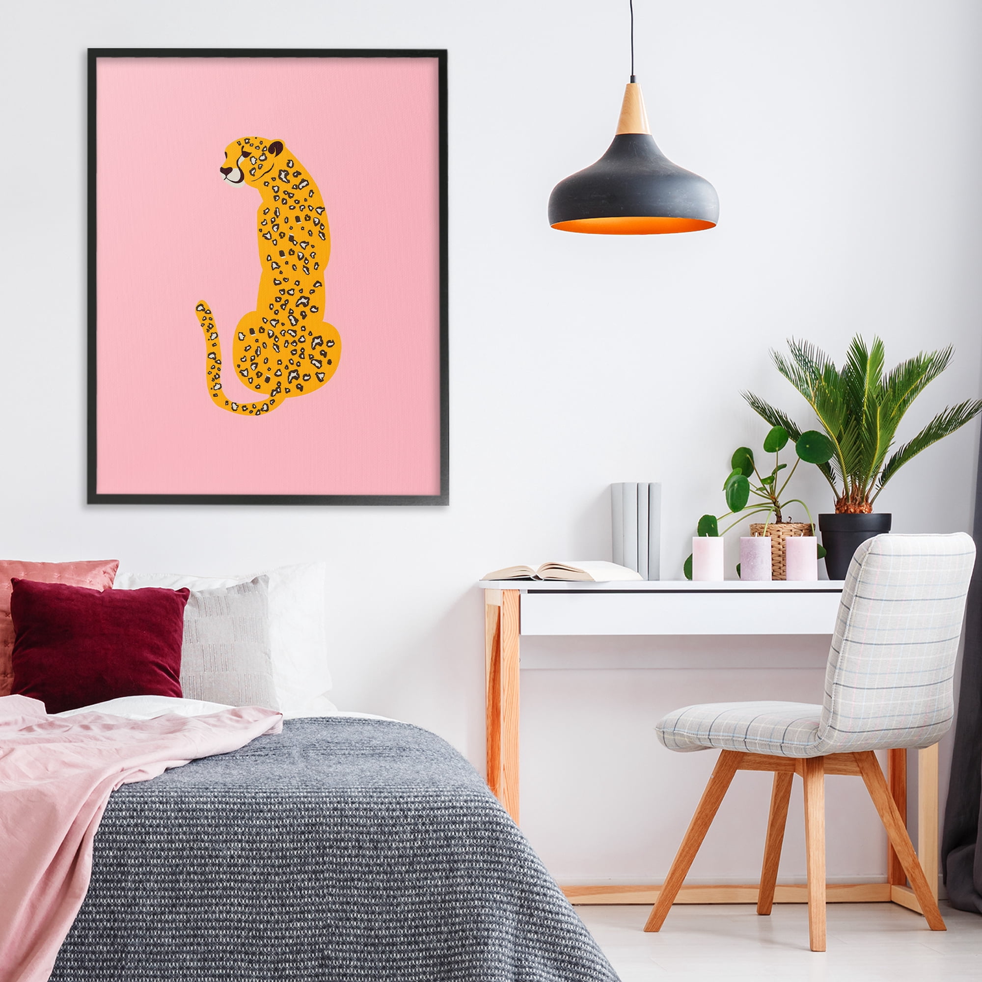 Stupell Industries Yellow Jaguar on Pink Black Framed Giclee Art, design by Creative Studio