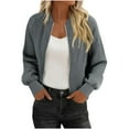 thumbnail image 5 of Stamzod Womens Jackets Solid Color Long Sleeve Zip Up Jacket with Pocket Casual Cropped Coats for Women Dark Gray G L, 5 of 9