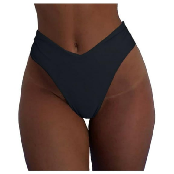 Wuxian Women Tankini Swimwear Bottoms Solid Color Low Rise Brazilian Thong Bikini Beachwear Comfortable Breathable Seamless Swim Briefs,Black,L