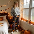 thumbnail image 4 of QWKLEAJ Halloween Pajama Pants Women Pumpkin Print Lounge Pants Drawstring Wide Leg Sleepwear Fall Holiday Loungewear Cozy Home Trousers Autumn Themed Bottoms Festive Nightwear, 4 of 6