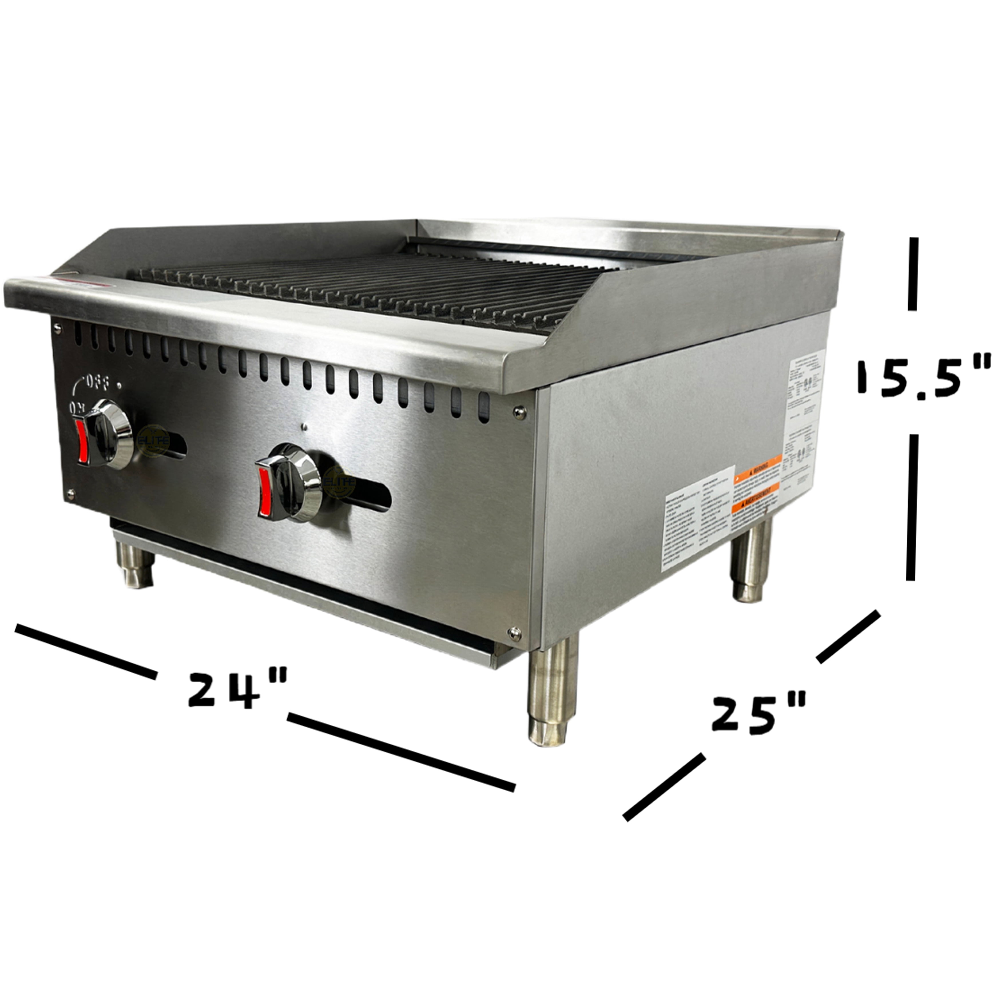 24 in. Commercial Radiant Countertop Charbroiler 60,000BTU Restaurant Gas Radiant Broiler Grill 2 Burners NSF ETL