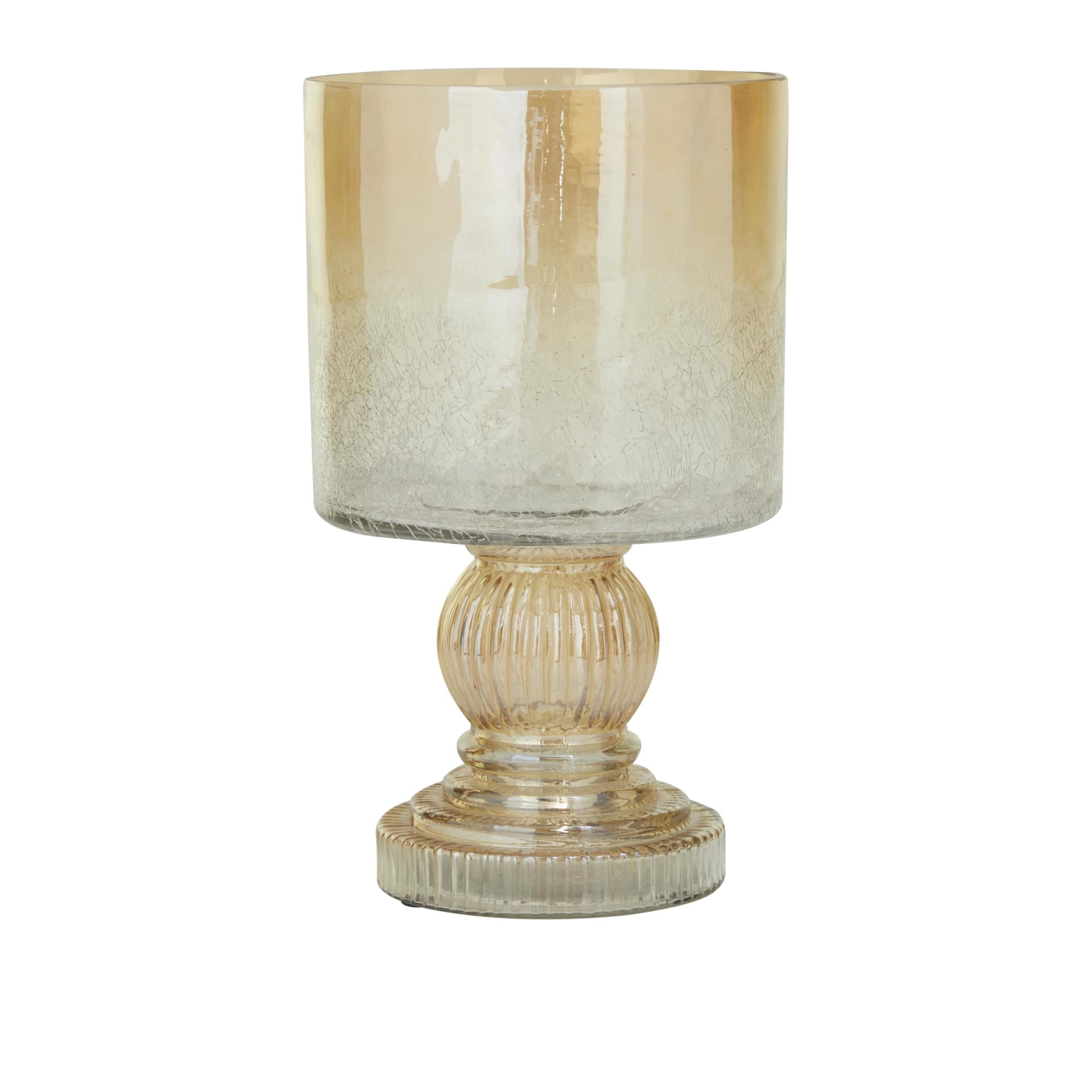 DecMode Gold Glass Handmade Turned Style Pillar Hurricane Lamp with Faux Mercury Glass Finish