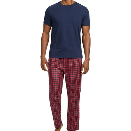 Nautica Mens Woven Pajama Sleep T-shirt, Blue, Small