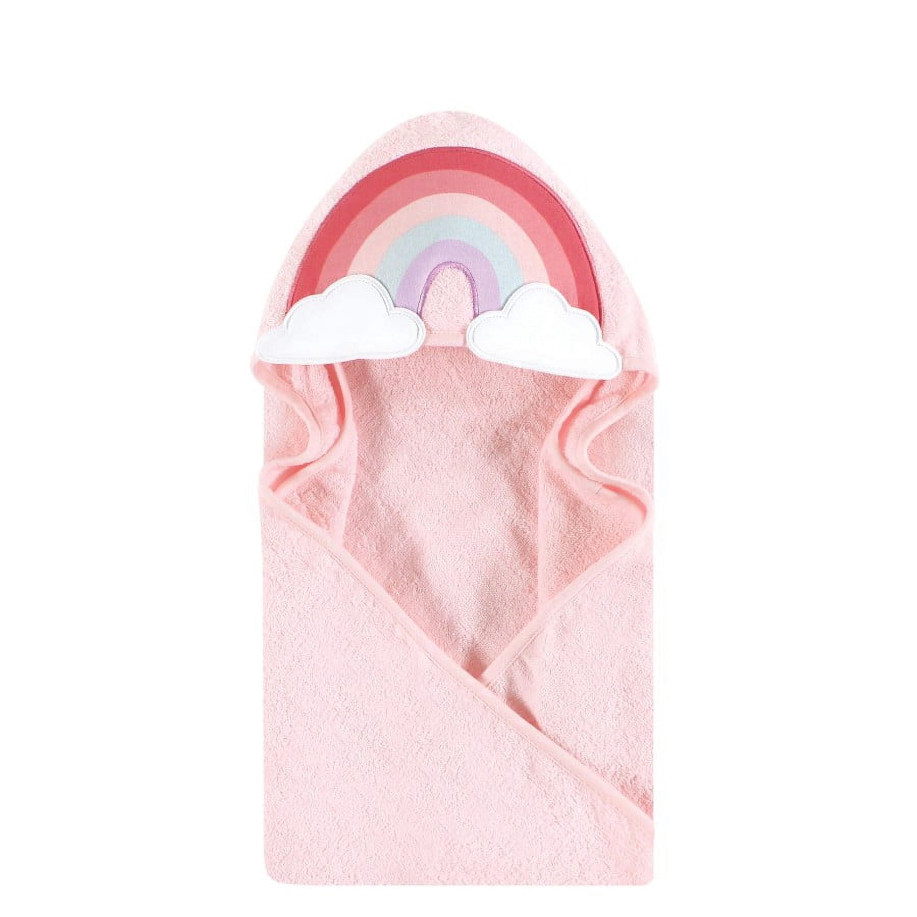 Hudson Baby Infant Girl Cotton Animal Face Hooded Towel Bundle Set, Rainbow Leopard, One Size