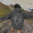 thumbnail image 2 of Fiaer Women Hoodies Long Sleeve Loose Fit Hooded Sweatsirts Drawstring Ocean Theme Graphic Pocket Tops Dark Gray XL, 2 of 6