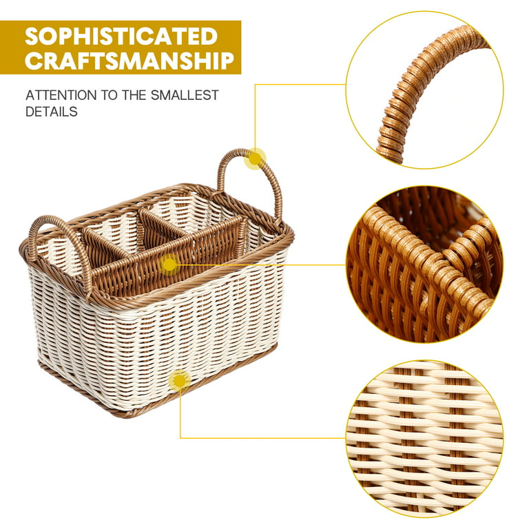 2pcs Shelf Baskets with Lids Rattan Compartment Basket Organizing Baskets  Basket with Dividers Bathroom Baskets for Organizing Wicker Divided Basket