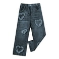 thumbnail image 6 of WOYY Toddler Girls Elastic Waist Jeans Straight Leg Denim Pants with Hearts Patches, Black, 6 of 8