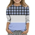 thumbnail image 2 of Toddler Kid Girl T-Shirts 3/4 Sleeve Tops Plaid Stripes Colorblock Crewneck 3-14 Years Girls Fall Spring Clothes (7 Years, Blue), 2 of 5