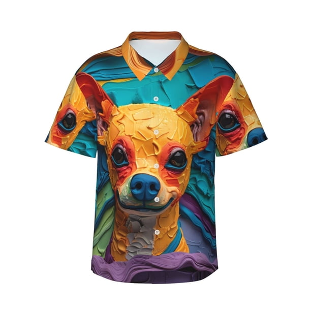 Balery Colorful Textured Chihuahua Camisas hawaianas de manga corta para hombre, camisas playeras de corte holgado, camisas de vacaciones con botones,X-Large