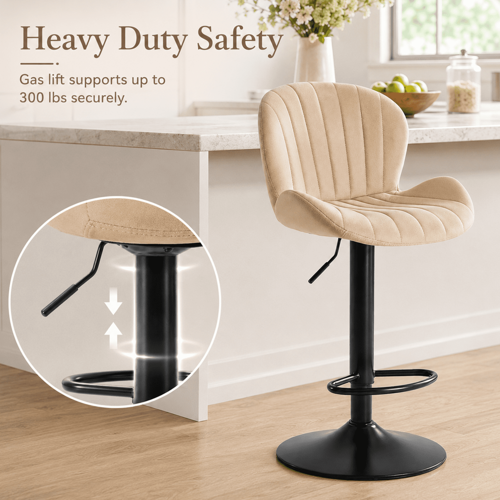 Alvantor Bar Stools Set of 2, Adjustable Swivel Barstools, Fabric Upholstered Barstools Counter Height with Backrest for Bar and Kitchen Island