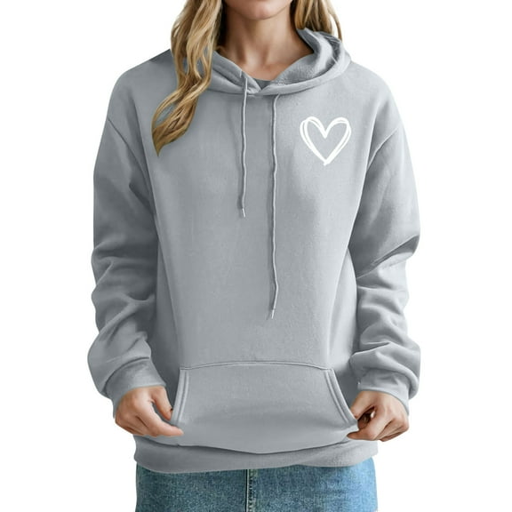 Maplenight Sweatshirts for Women Casual Heart Print Long Sleeve Pullover Hoodie Sweatshirt Womens Fall Tops