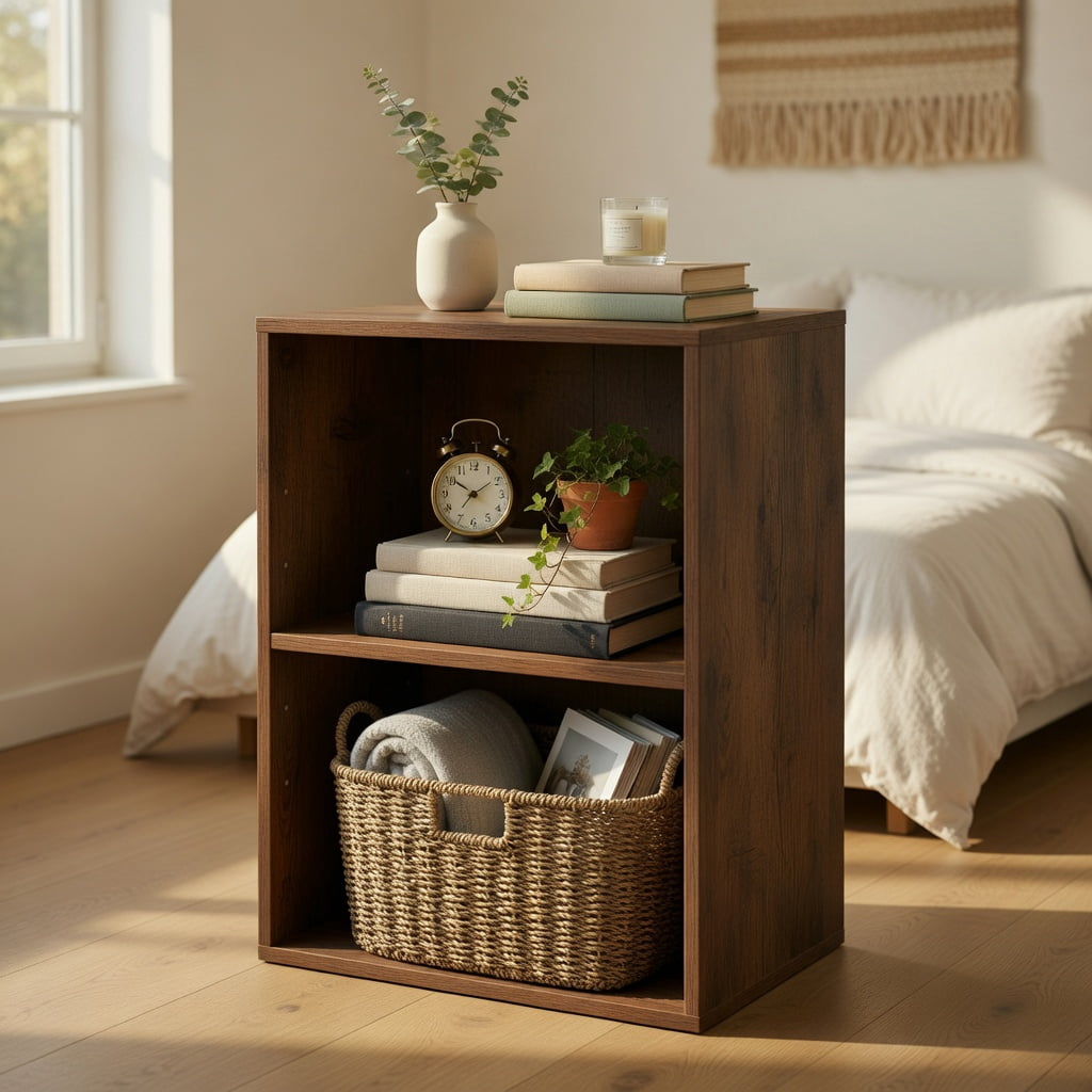 Topcobe 2-Cube Bookcase Floor Standing Open Bookshelf with 5-Position Adjustable Shelf, Corner Bookshelf, Storage Shelf, Book Organizer-Brown