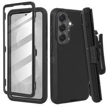 6goodeals Compatible for Samsung Galaxy S26 Phone Case with Belt Clip Holster & Built-In Screen Protector, Heavy Duty Rugged Full-Body Shockproof Protective Case, Defender Cover Black
