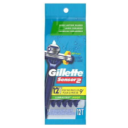 Gillette Sensor2 Pivoting Head + Lubrastrip Men's Disposable Razors, 12 Count - Image 3