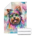 thumbnail image 2 of Hippie Yorkshire Terrier Portrait Watercolor Tie-Dye Vintage Styles Cozy Fleece Blanket Yorkie Dog Lover Gifts Warm Soft Throw Blanket - 00014, 2 of 5