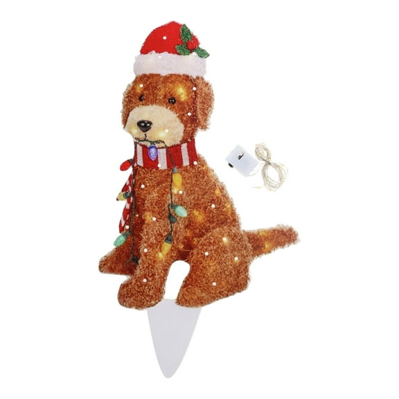 LIANXUE Golden Holiday Lights 35x16cm Christmas LED Light Up Fluffy Doodle Dog Decor