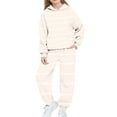 thumbnail image 2 of NAISIBABY Girls Fleece Hoodie and Sweatpants Sets 2-Piece, Kids Pullover Sweatshirt & Jogger Pants Outfit Beige 3T, 2 of 5