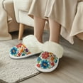 thumbnail image 3 of Chririnla Colorful Flower Print Fuzzy Slippers Women Non Slip Plush House Slippers Indoor Slipper with Fur Edges Outdoor Sneaker Slipper, 3 of 7