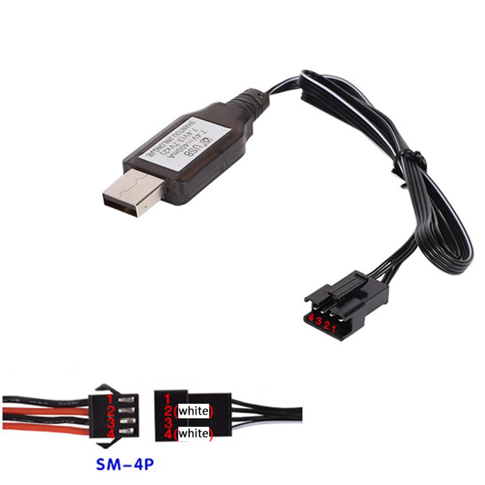 7.4V USB Charger Cable with Indicator Light with SM4P Plug for 400MA 4- Po Battery for RC Car/Boat