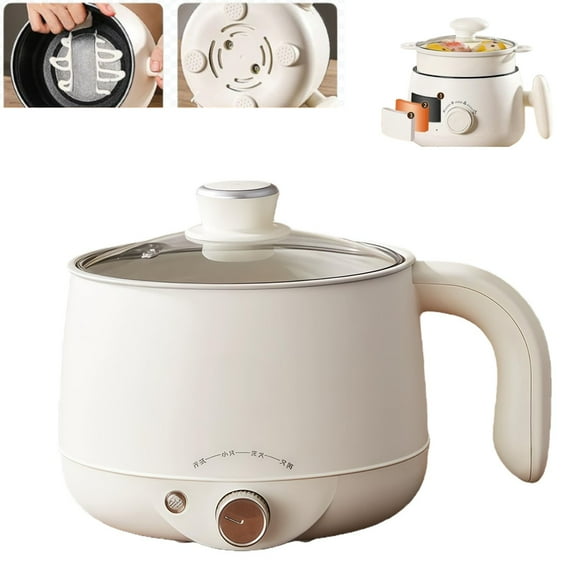 Portable Multifunctional Non-Stick Electric Pot, 600W Fast Boiling Electric Hot Pot, Three Levels Heat setting, Thickened Coating, Anti-scalding Grip, for Fried Rice, Ramen, Soup, Dorm Home Travel