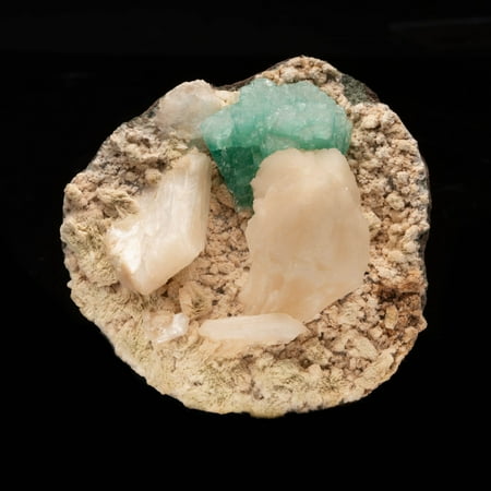 Green Apophyllite and Stilbite on Dolomite