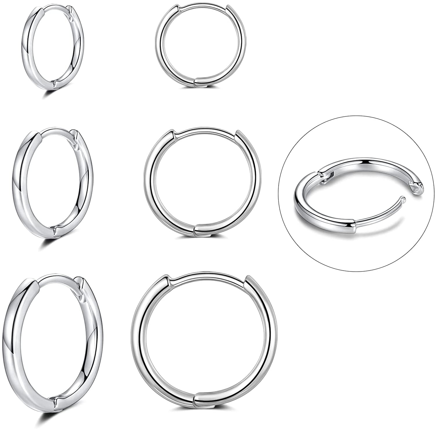 316L Surgical Stainless Steel Hoop Earrings,Mens Hoops Earrings Gold Silver Black Hypoallergenic,8/10/12mm Small Huggie Hoop Earrings Men Women for Cartilage Piercings 