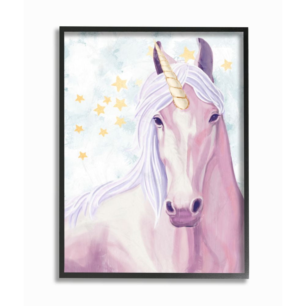 The Kids Room by Stupell Gold Star Pink Purple Unicorn Painting Framed Wall Art by Ziwei Li
