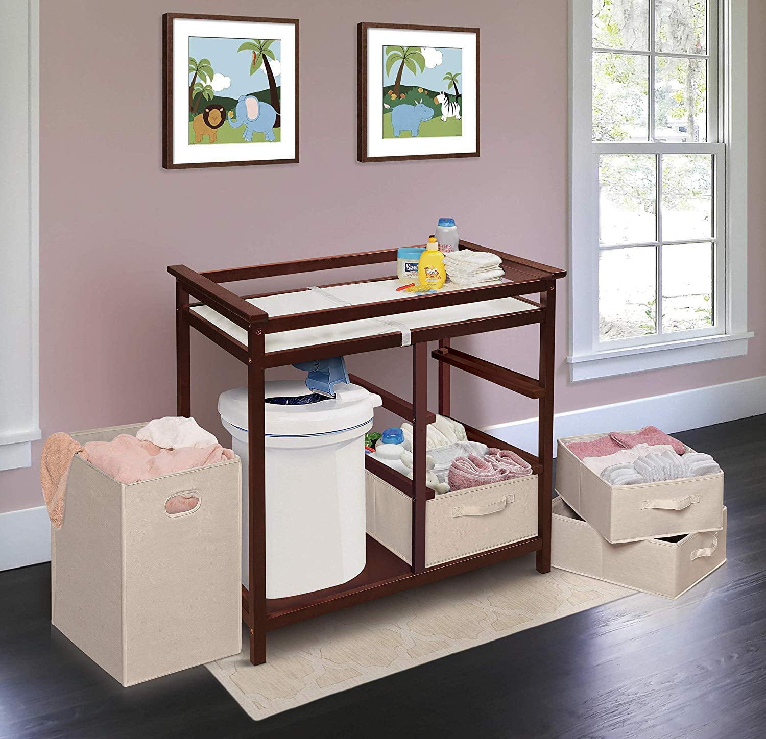 Badger Basket Modern Changing Table with Three Baskets Hamper