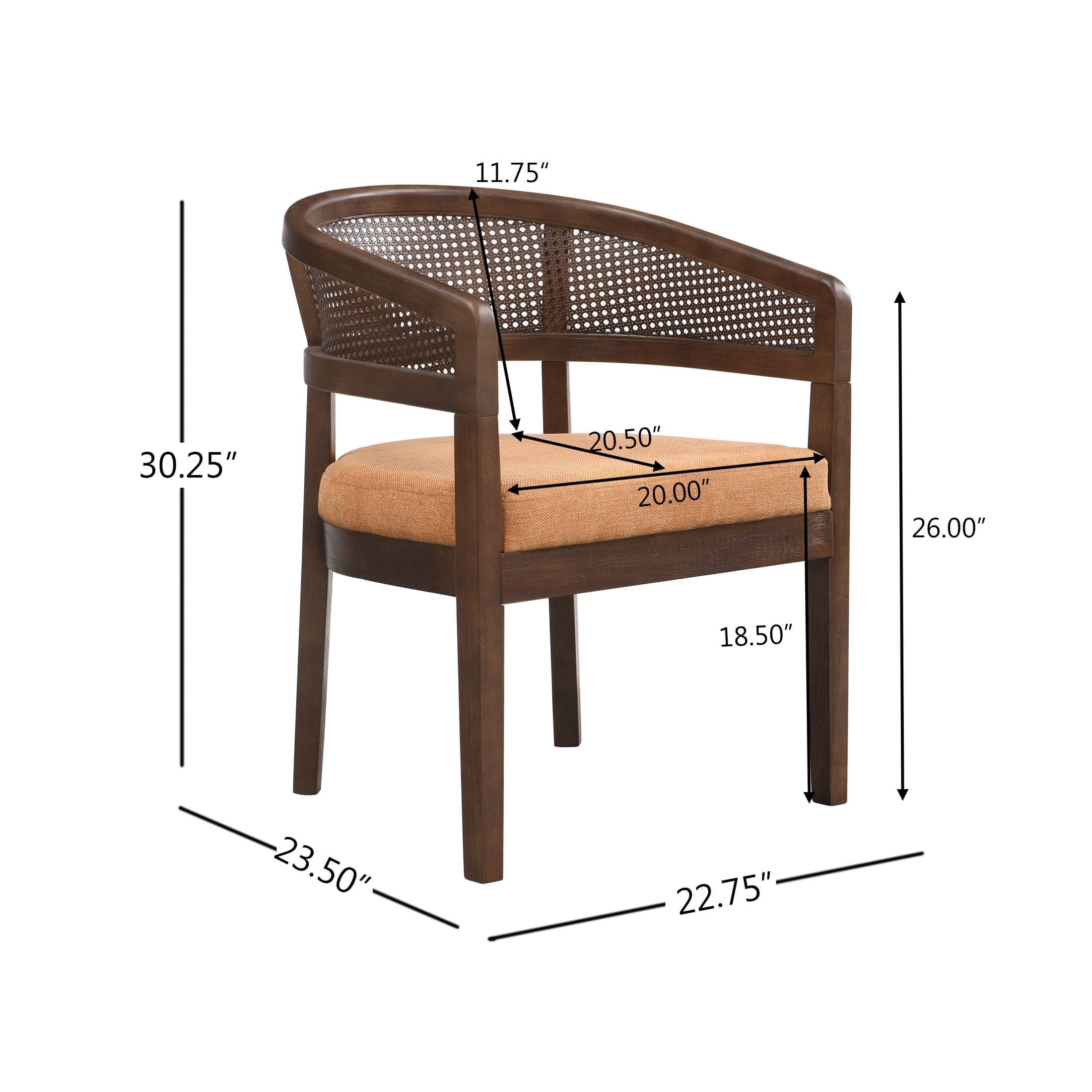 Christopher Knight Home Rattan Curved Back Dining Chairs, Wood Frame with Cushion, Walnut+Caramel, Set of 2